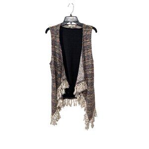 Boho Open Front Sweater Vest With Fringe Hem By Umgee USA S/M Multi-Color